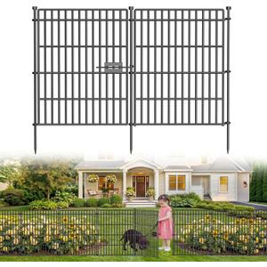 10 Panels No Dig Garden Fence with Gate, 28in(H) × 19.6ft(L) Decorative Metal Outdoor Dog Fence, Rustproof Pet Fencing for Yard, Patio, Flower Bed -Temporary Fencing| Easy to Install