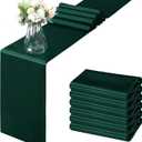 Horbaunal 6 Pack Satin Runners 12 x 108 Inch Bright Silky Smooth Satin Table Runners for Birthday Wedding Party Banquets, Forest Green