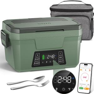 Monteka Cordless Electric Lunch Box for Adults, Rechargeable Heated Lunch Box with Scheduled Heating, Portable Food Warmer with Memory Function & Automatic Keep Warm, Christmas White Elephant Gifts (Dark Green)