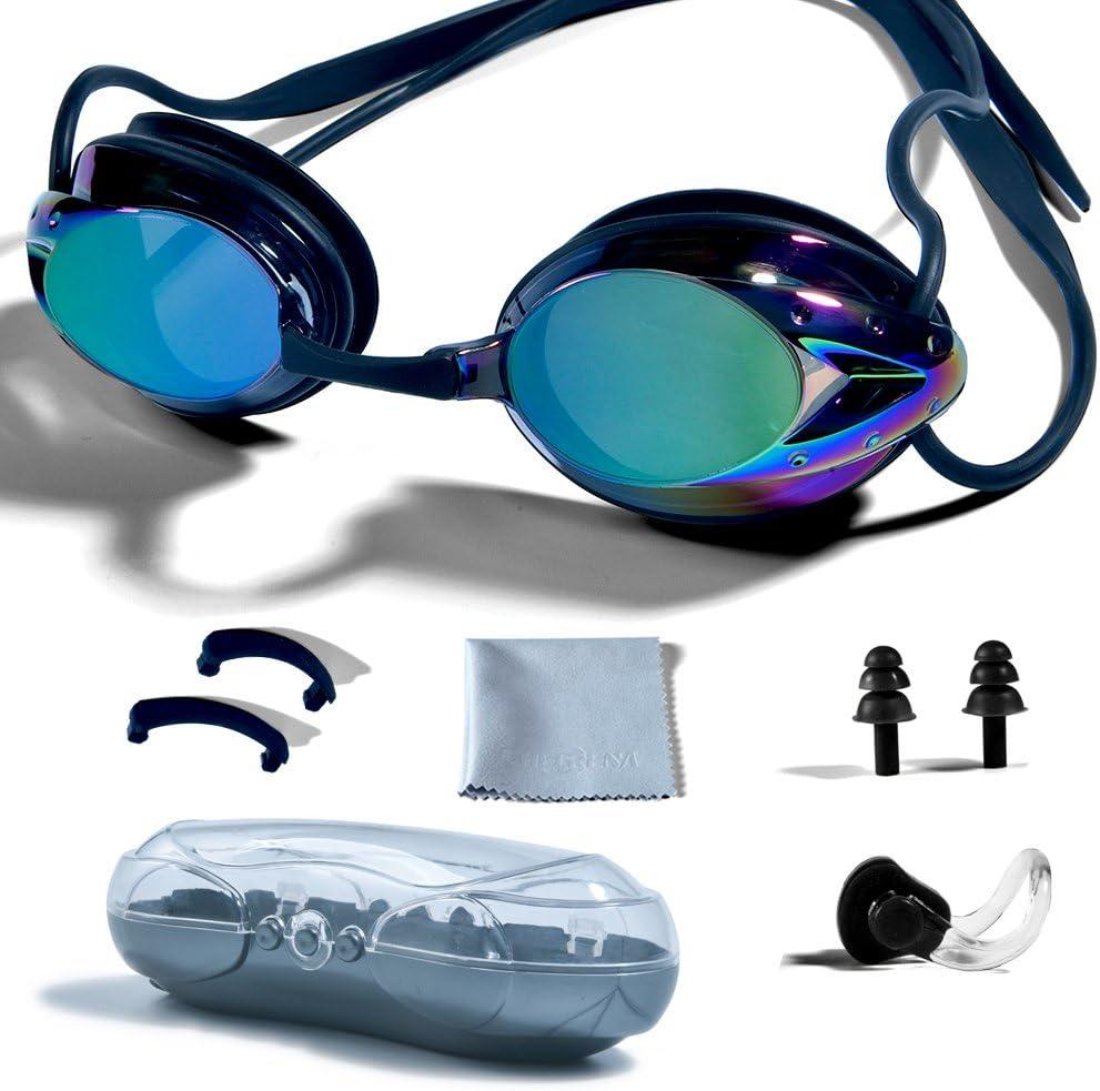 PHELRENA Swimming Goggles, Professional Swim Goggles Anti Fog UV Protection No Leaking for Adult Men Women Kids (Black Color)