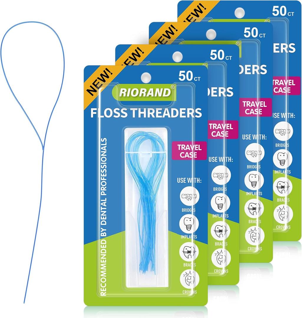 2 x RioRand Floss Threaders,Essential Tool for Maintaining Oral Health with Braces, Bridges, and Implants 200 Count (Pack of 4)