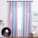 UNISTAR 2 Panels Star Blackout Curtains for Kids Girls Bedroom Living Room - Double Layer Cut Out Stripe Pink and Purple Rainbow Window Curtains (Double Side) W52 x L63 Inch Length