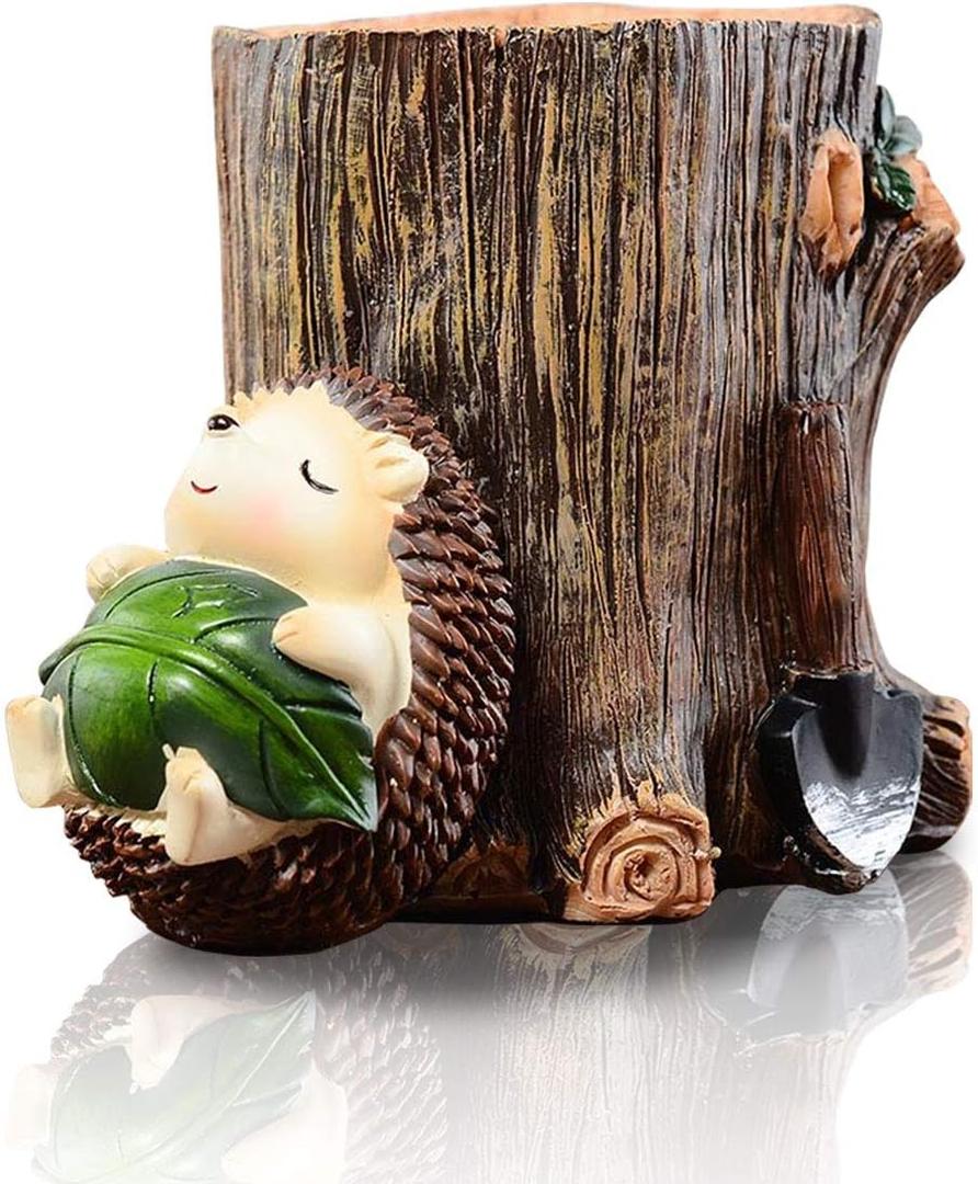 Lependor Cute Hedgehog Desk Pen Pencil Pot Holder Toothbrush Holder Resin Desktop Organizer Container Stationery Storage Office Desk Decoration Study Bookshelf Decor - Rest