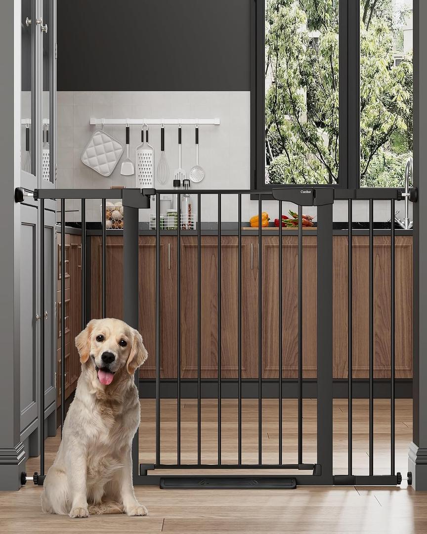 Cumbor 36" Extra Tall 29.7-51.5" Baby Gate for Stairs, Easy Walk Through Dog Gates for Doorways Extra Wide, Pressure Mounted Tall Pet Gate Indoor, Safety Auto-Close Child Gate for Kids, Black