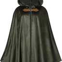 GRAJTCIN Renaissance Hooded Cape Velvet Cloak Victorian Capelet Medieval Hobbit Halloween Costume (51", Green)