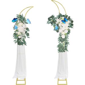 Metal Arch Backdrop Stand, Gold Curved Top Wedding Arch Set of 2 (6.85 FT/6.5 FT) Half Moon Wedding Arches Frames for Ceremony, Baby Shower,Birthday Party, Anniversary Graduation Decorations