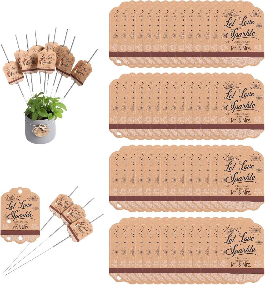 Wedding Favors for Guests Bulk 100 Pcs Rustic White Lace Wedding Sparkler Tags with Match Holder and Striker Send Off Exit Tags for Weddings,Rustic Weddings Ideas Decor,Recuerdos De Boda (Kraft)