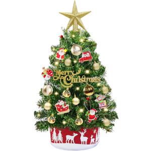 Grandeal 24 Inch Mini Table top Christmas Tree with Timer 30 LEDs & 34 Ornaments 2 Ft Small Tabletop Christmas Tree with Lights Artificial Christmas Decorations Desk Kid Room Office Home Decor Xmas