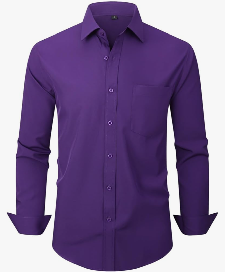 Men's Dress Shirts Long Sleeve Button Down Shirt Business Formal Stretch Shirt Regular Fit with Pockets L