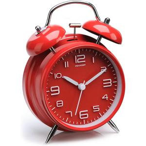 Peakeep 4.5 Inches Twin Bell Loud Alarm Clock for Heavy Sleerpers, Backlight, Battery Operated Old Fashioned Alarm Clock for Bedrooms (3D-Dial, Red)