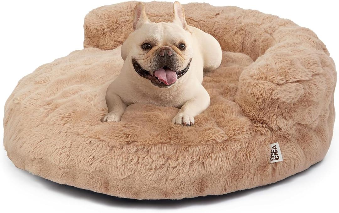 EHEYCIGA Dog Bed Medium Size Dog, Fluffy Small Dog Couch with Removable Washable Cover, Bolster Pet Sofa, Waterproof and Non-Slip, 30" x 30"x 8.5", Camel