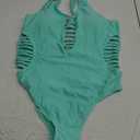 Aqua Eve Women Sexy One Piece Swimsuits Plunge Deep V Neck Cutout Bathing Suits, Lake Blue, XL