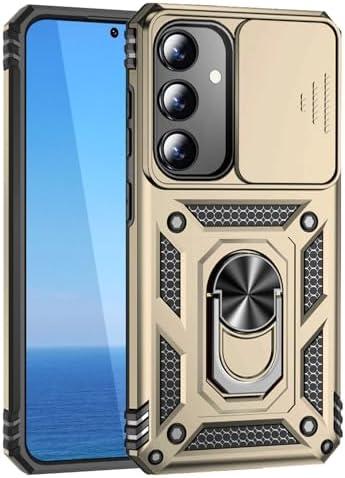 KUXNGUYI Kickstand Case for Samsung Galaxy S25/Galaxy S24 with Slide Lens Cover & Built-in 360° Rotate Ring Stand Magnetic Shockproof Protective S 25 GalaxyS25 SamsungS25 5G Phone case, Gold