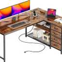 PRAISUN 53" L Shaped Desk with Power Outlets and USB-C Port, Reversible Computer Corner Office Desk with 4 Fabric Drawers and 2 Height-Adjustable Shelves, Large for Gaming Writing Study, Rustic Brown
