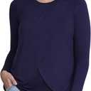 Motherhood Maternity Women's Long Sleeve Scoop Neck Tulip Nursing Tee Shirt for Breastfeeding with Easy Access (Blue, XS)