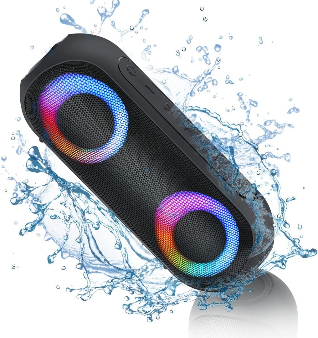 Bluetooth Speaker with RGB Light, 30W Portable Bluetooth Wireless(100FT Range) Loud Stereo Sound, IPX7 Waterproof Shower Speakers, RGB Multi-Colors Rhythm Lights, 1000mins Playtime for Indoor&Outdoor (Metallic Black)