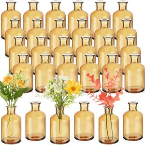 Lallisa 30 Pcs 4 Inches Small Glass Bud Vases Bulk Mini Flower Vases for Centerpieces Decorative Glass Bottles Vintage Rustic Decoration for Wedding Dining Table Home Decor (Amber)