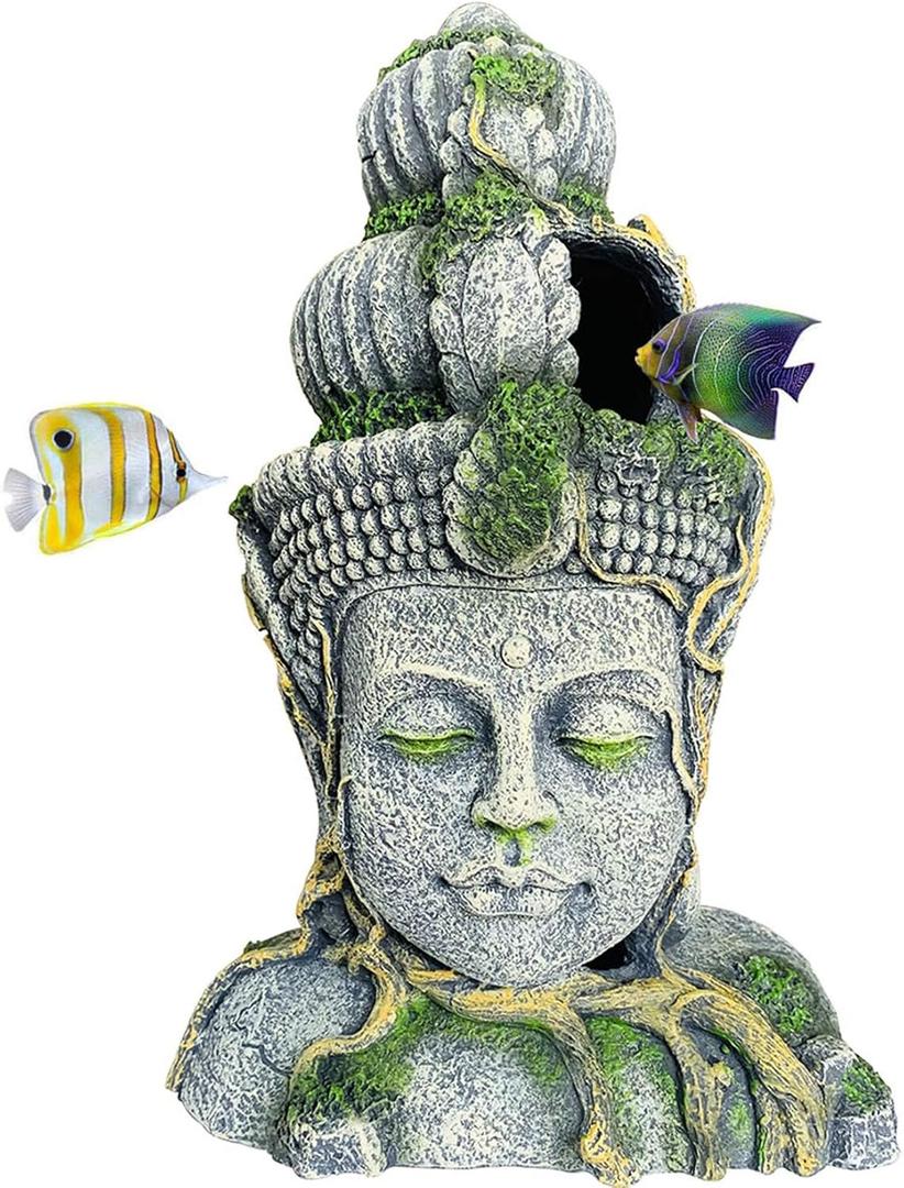 Hamiledyi Buddha Head Statue Aquarium Decorations Resin Fish Hideout Betta Cave for Large Fish Tank Ornaments Betta Sleep Rest Hide Play Breed (Large Size)