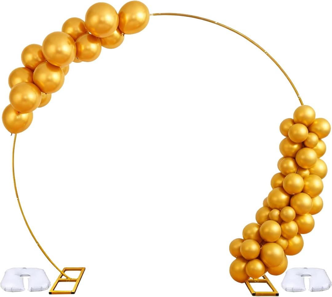 8FT Gold Round Backdrop Stand Large Circle Metal Floral Balloon Frame Wedding Arch Stand for Wedding, Birthday Party, Baby Shower, Graduation, Anniversary, Candy Tables Celebration