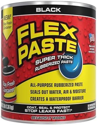 Flex Paste, Waterproof Paintable Putty, Spackle Sealant, Fill Gaps Cracks Holes - Block Out Water and Air - UV Resistant - Walls, Drywall, EPDM, Concrete, Roof, RV Repairs, Black, Quart