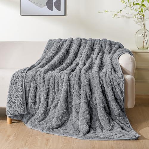 Uttermara Weighted Blanket for Adults Twin Size 12lbs 48x72 inches, Dual Sided Soft Jacquard Sherpa Weighted Blankets, Thick Heavy Blanket for Sleeping and Calming, Grey