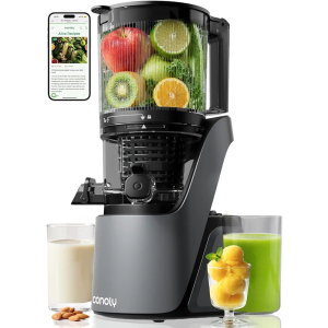 Canoly C16 Cold Press Juicer, 6" Extra Wide Feed Chute, 3-IN-1 Strainers (Juice & Sorbet & Nut Milk), Powerful AC Brushless Motor, Self Precut System, Juicer Machines with BPA-Free (Space Gray)