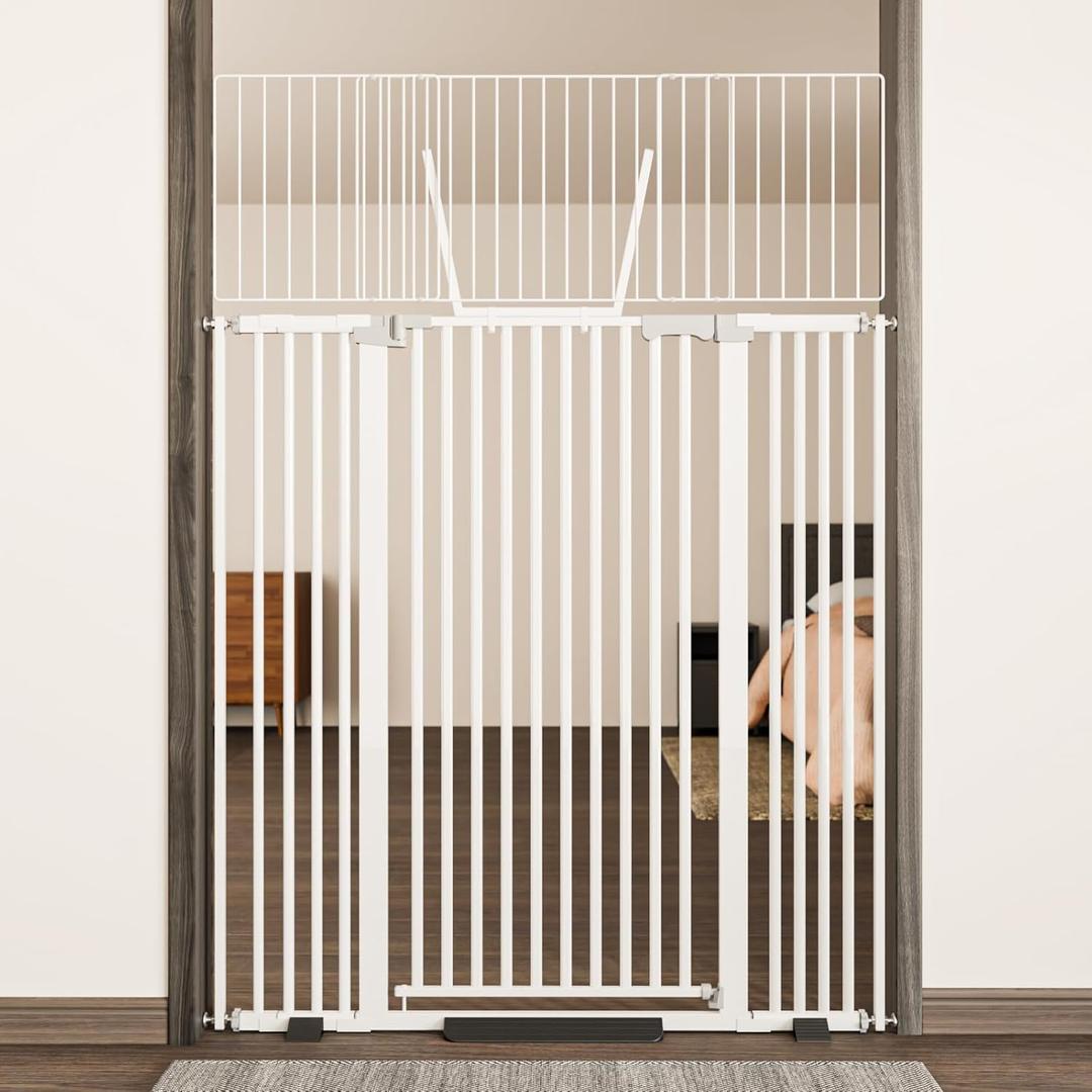 68" Extra Tall Cat Gate for Doorway, 30.5"-47.5" Auto Close Pet Gate Include 2.75", 5" and 7" Extension Kits, No Drilling Pressure Mount Kit, Suitable for Doorways or Kitchen, White