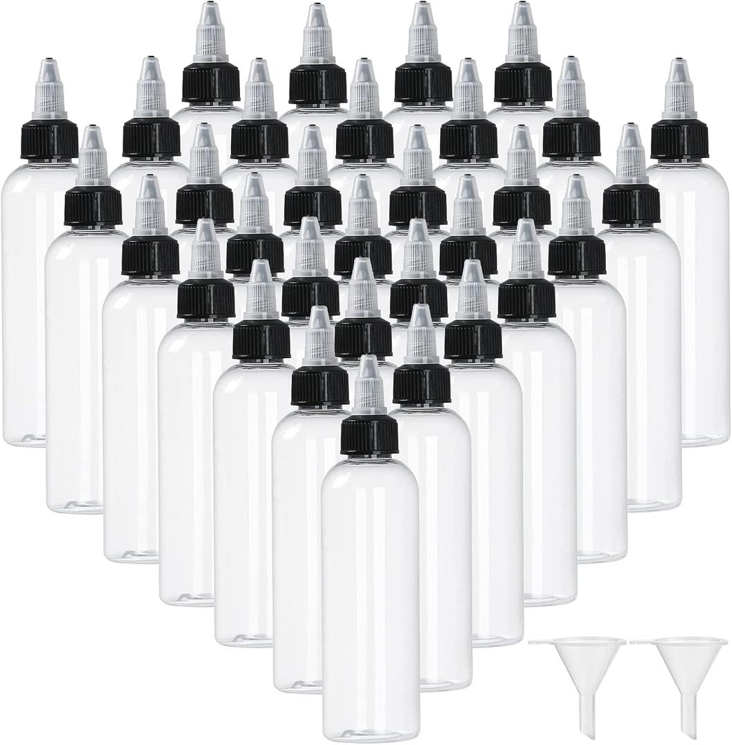 32 Pack 2 oz Plastic Squeezing Bottles, (Shekure) Clear Oil Dispenser Dropper Bottle Applicator with Twist Top Cap and Leak-Proof Inner Gasket for Crafts, Art, Glue, Paint and More