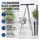 U.S. Art Supply 70" High Boardroom XL Black Aluminum Flip Chart Easel