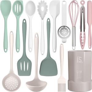 AOTHOD Silicone Cooking Utensils Set - 446F Heat Resistant Silicone Kitchen Utensils,Spatula,Spoon, Kitchen Utensil Sets Gadgets Tools Set for Nonstick Cookware,Dishwasher Safe BPA FREE (Multicolor)