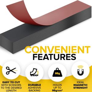 Magnetic Strips with Adhesive Backing - Magnetic Tape for Crafts - Tool and Knife Magnet Strips for Kitchen, Garage and Garden - Adhesive Magnetic Tool Holder Strip for Wall (10 Pieces, 6" x 1")