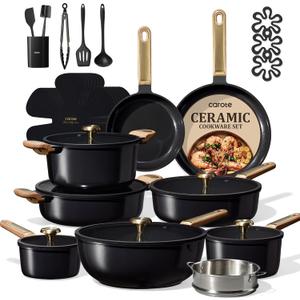 CAROTE 31pcs Ceramic Cookware Sets, Pots and Pans Set, with Wok, 31 Piece