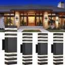 DASTOR 4 Pack Modern Outdoor Wall Lights, 15.1'' Up and Down Porch Lights, 14W 3000K Warm White Exterior Sconce Lighting Fixtures for House Garage, 3 Layer-4 Packs