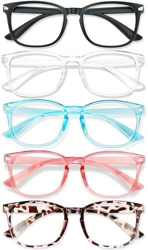 WINTOO Blue Light Glasses for Woman Men | 99% Blue Light Blocking Glasses for Computer Gaming TV Phone Screen Square Frame | Anti Eyestrain & UV Glare Protection - 4 Pair