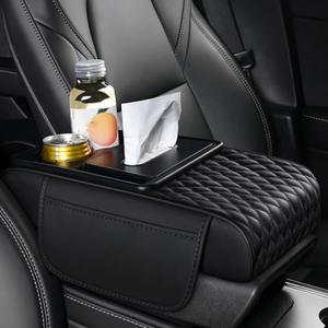 Car Armrest Cushion for SUV,5-in-1 Thickened Center Console Cover with 2 Storage Bags,Cup Holder, Tissue Box Slot, Phone Slot, Car Interior Accessories Organizers for Most Vehicles (Black)