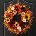 24 Inch Fall Wreath for Front Door, Autumn Sunflower Farmhouse Porch Decor