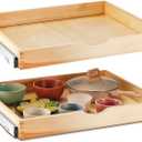 Set of 2 Pull out Tray Cabinet Organizer Wooden Pull Drawers storage Slide out Pantry Shelf for Base Cabinet Kitchen Gentle Close Fully Assembled Accessories (Wood Color, 27'' X 21'' X 3")