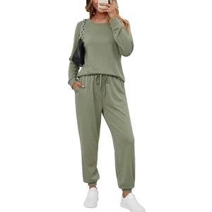 KISSMODA Womens Two Piece Sets 2025 Casual Sweatsuit Outfits Tracksuits Long Sleeve Crewneck Tops and Pants Lounge Set Green Medium