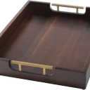 Joy&Grace Ottoman Tray for Living Room 16.7 x 12.8 inch Large Acacia Wooden Serving Tray with Handles for Coffee Table, Breakfast in Bed, Food Dinner, Decorative Rectangular Tray (Dark Brown)