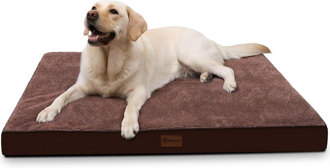 Waterproof Dog Bed Medium Size Dog Orthopedic Dog Beds for Crate with Removable Washable Cover Egg-Crate Foam Pet Pad Mat with Anti-Slip Bottom, 35x22 Inch, Brown