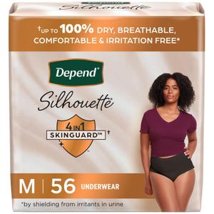 Depend Silhouette Incontinence Underwear, Maximum, M, blush, 56 Ct