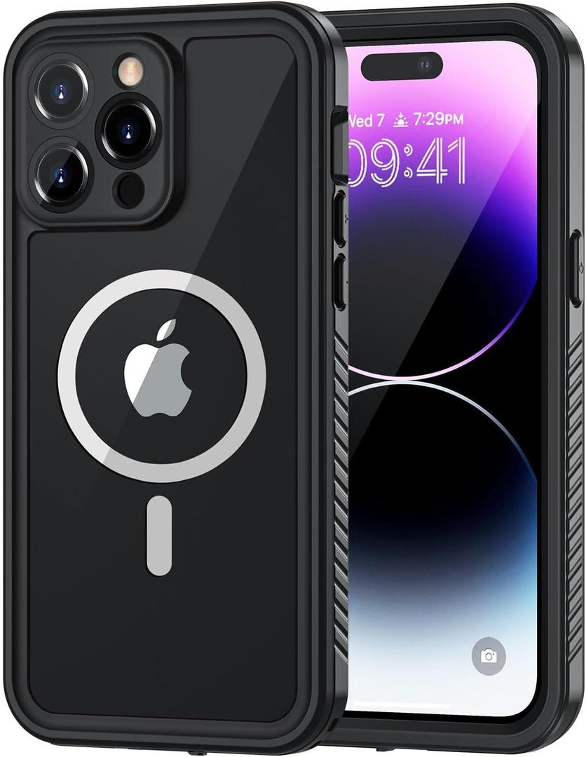 Lanhiem for iPhone 14 Pro Magnetic Case, Waterproof Dustproof Shockproof Case with Built-in Screen Protector Compatible with Magsafe, Full Body Protective Cover for iPhone 14 Pro 6.1 inch -Black