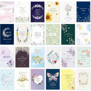 Nihuecne 24 Pack Floral Christian Thinking of You Cards with Self-adhesive Envelopes, 4"x6" Boxed Blessing Religious Note Cards with Sentiments Inside, 24 Bible Verses, 24 Designs