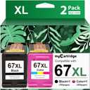 MyCartridge 67XL Ink Cartridges Combo Pack Remanufactured for HP Printer Ink 67 Compatible with HP Envy 6000 6055e 6455e DeskJet 2700 2700e 4200e 2755e 4155e 4155e 4100 4100e 2755 Printer,2 Pack