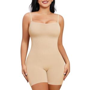 Nebility Shapewear Waist Trainer Bodysuits Women Clothing Tummy Control Seamless Full Body Shaper Square Neck Jumpsuits Top (Medium, Beige Mid-thigh)