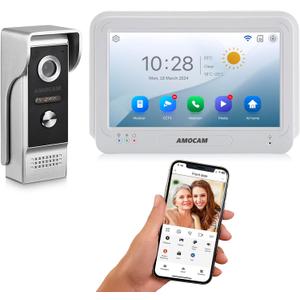 Wireless WiFi Video Doorbell Intercom System, 1080P Video Door Camera with Monitor, 7 Inch Touch Screen Video Door Phone, No Monthly Fees, Tuya APP Remote Intercom (Wired Power)