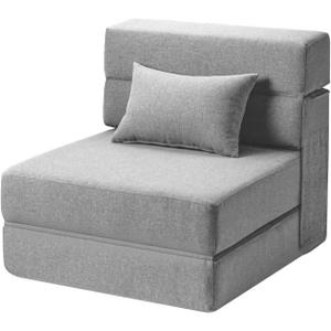 Folding Sofa Bed with Pillow- Convertible Chair Floor Couch & Sleeping Mattress, Foldable Memory Foam Sleeper for Living Room/Dorm/Guest Room/Home Office/Apartment/Loft, Single26, Light Gray