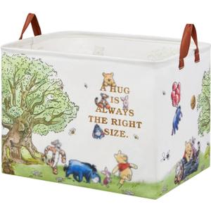Bear Nursery Decor Storage Basket Foldable With Waterproof PE Coating, Square Large Canvas Laundry Hamper,Diaper Bag Baskets for Kids,Boys and Girls, Bathroom, Bedroom, Clothes,Toy BinWhite