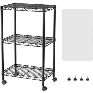 SINGAYE 3 Small Shelves Storage Shelf Wire Shelving Unit Metal Shelf Adjustable Organizers Storage Shelving with Wheels for Bathroom Laundry Room Kitchen Pantry12D x 18W x 30.5H Black (3-Black 12"D X 18"W X 30.5"H, Black)
