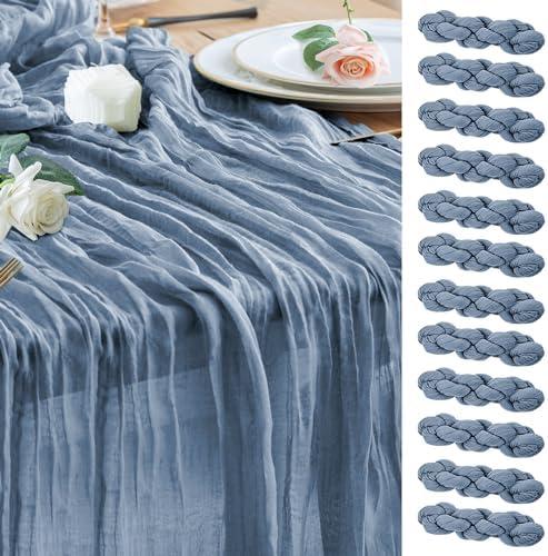 Wokceer Cheesecloth Table Runner 12Pack 10FT Dusty Blue Boho Gauze Fall Thanksgiving Cheese Cloth Table Runner for Party Long Rustic Sheer Table Runners for Baby Bridal Shower Wedding Easter Table